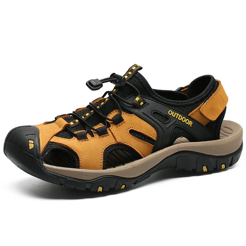 (image for) Men's Sandals Genuine Leather Summer Shoes Retro Outudoor Man Sandalias Vintage Fashion Men Shoe Trekking Beach Footwear